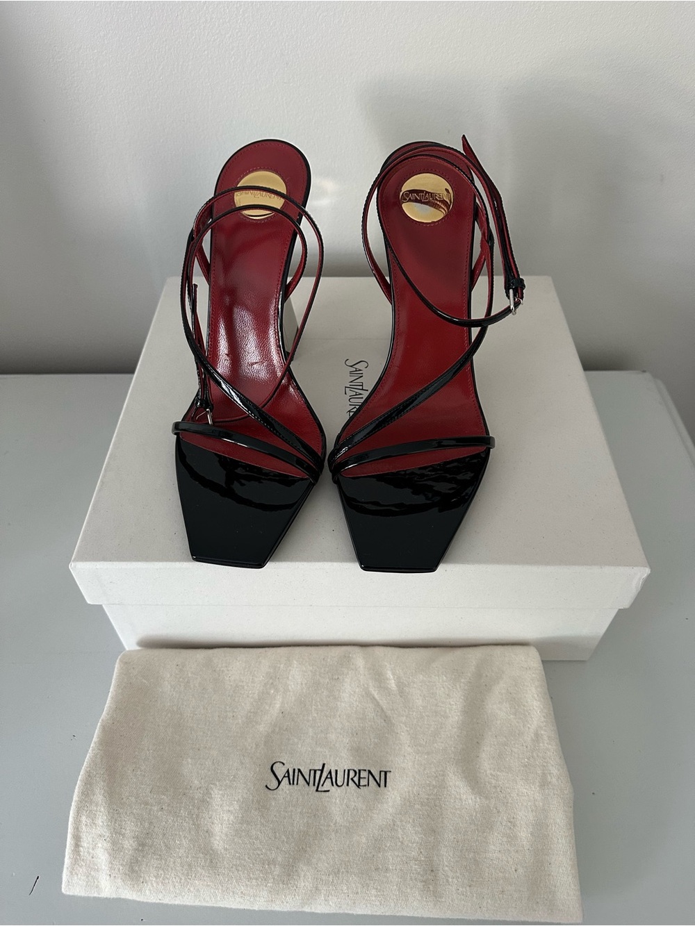 SAINT LAURENT Black Patent Zora Sandal Heel 39 - Picture 5 of 7